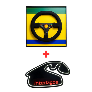 Kit Decorativo - Herói Nacional - Quadro Volante McLaren MP4/6 - 1991 + Luminária em LED Pista Interlagos - Fórmula 1 - 2 Peças