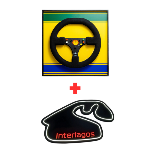 Kit Decorativo - Herói Nacional - Quadro Volante McLaren MP4/6 - 1991 + Luminária em LED Pista Interlagos - Fórmula 1 - 2 Peças