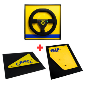 Kit Quadros - Lotus 99T - 1987 - Volante + Asa Dianteira + Asa Traseira - Fórmula 1 - 3 Peças