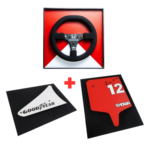 Kit Quadros McLaren MP4/4 - 1988 - Volante + Asa Dianteira + Asa Traseira - Fórmula 1 - 3 Peças