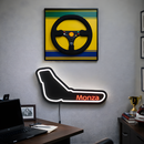 Kit Decorativo - Quadro Volante McLaren MP4/6 - 1991 + Luminária em LED Pista Monza - Fórmula 1 - 2 Peças