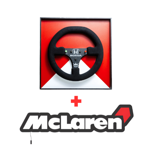 Kit Decorativo - McLaren MP4/4 - 1988 - Quadro Volante + Luminária em LED Logo Antiga - Fórmula 1 - 2 Peças