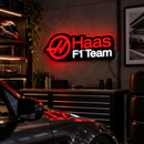 Luminária em LED - Haas F1 Team - Logo - Fórmula 1 - 50x27cm - Fonte Bivolt