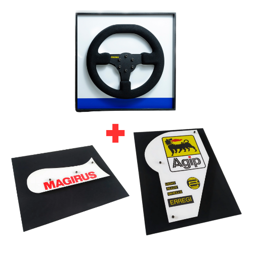 Kit Quadros Toleman TG184 - 1984 - Volante + Asa Dianteira + Asa Traseira - Fórmula 1 - 3 Peças