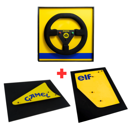 Kit Quadros Lotus 99T - 1987 - Volante + Asa Dianteira + Asa Traseira - Fórmula 1 - 3 Peças