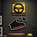 Kit Decorativo - Herói Nacional - Quadro Volante McLaren MP4/4 - 1988 + Luminária em LED Pista Interlagos - Fórmula 1 - 2 Peças