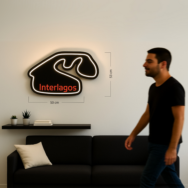 Kit Decorativo - Herói Nacional - Quadro Volante McLaren MP4/6 - 1991 + Luminária em LED Pista Interlagos - Fórmula 1 - 2 Peças